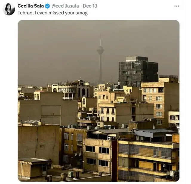 عکسی که خانم چچیلیا سالا از تهران در شبکه ایکس منتشر کرده است، او پیشتر هم به ایران سفر کرده بود