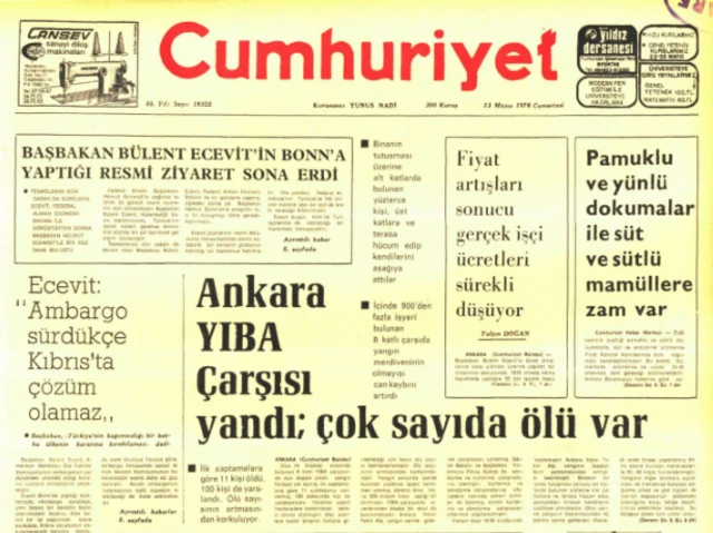 Cumhuriyet gazetesinin 13 Mayıs 1978 tarihli baskısı