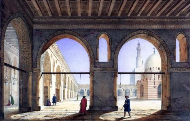 لوحة لساحة جامع أحمد بن طولون للرسام الفرنسي باسكال كوست عام 1839