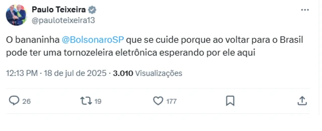 Capturas de tela de postagens de Paulo Teixeira no X