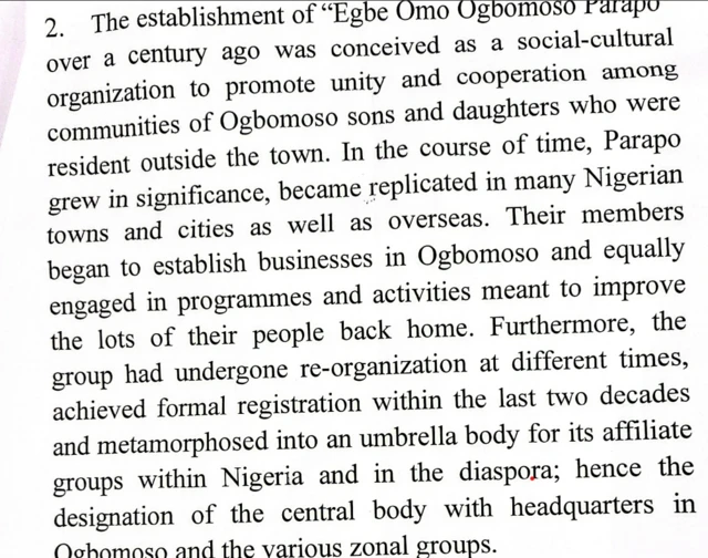 Ọrọ Aafin Ogbomoso lori ẹgbẹ Ogbomoso Parapo Agbaaye