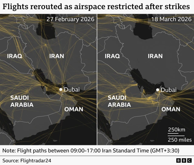 Zane da ke nuna yadda jirage ke juyawa bayan katse zirga-zirga.