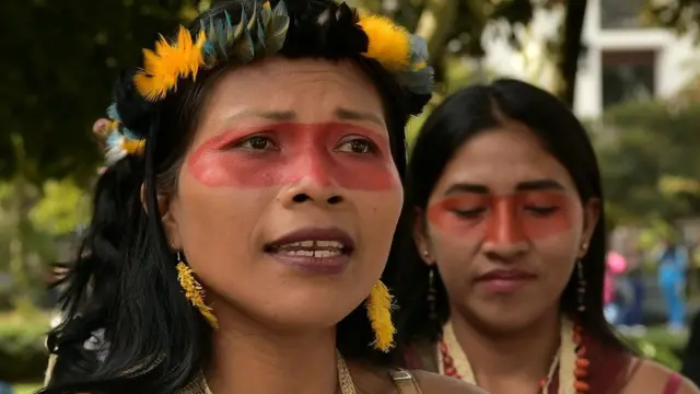 Президент народности ваорани на митинге в Эквадоре