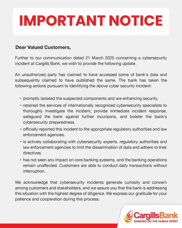 Cargills Bank notice 2.