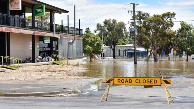 Flood damage in the Forbes CBD in Forbes, New South Wales, Australia, 19 November 2022
