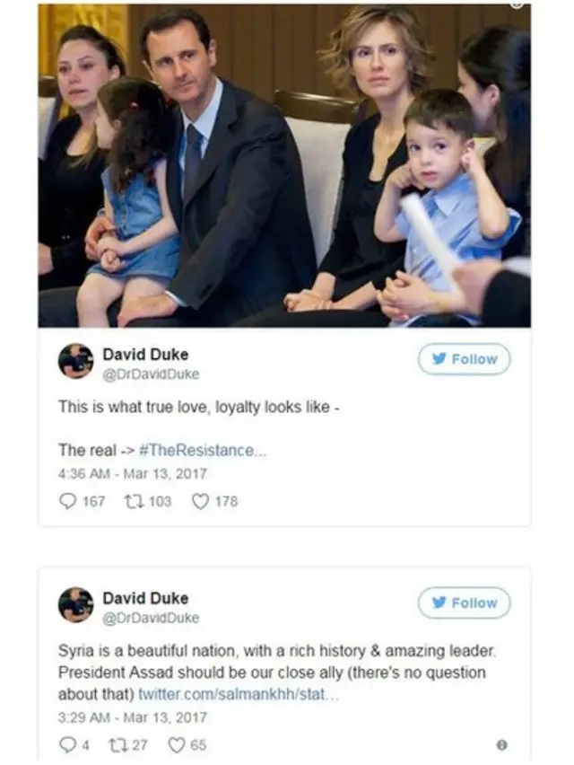 ديفيد ديوك يعبر عن اعجابه بالاسد