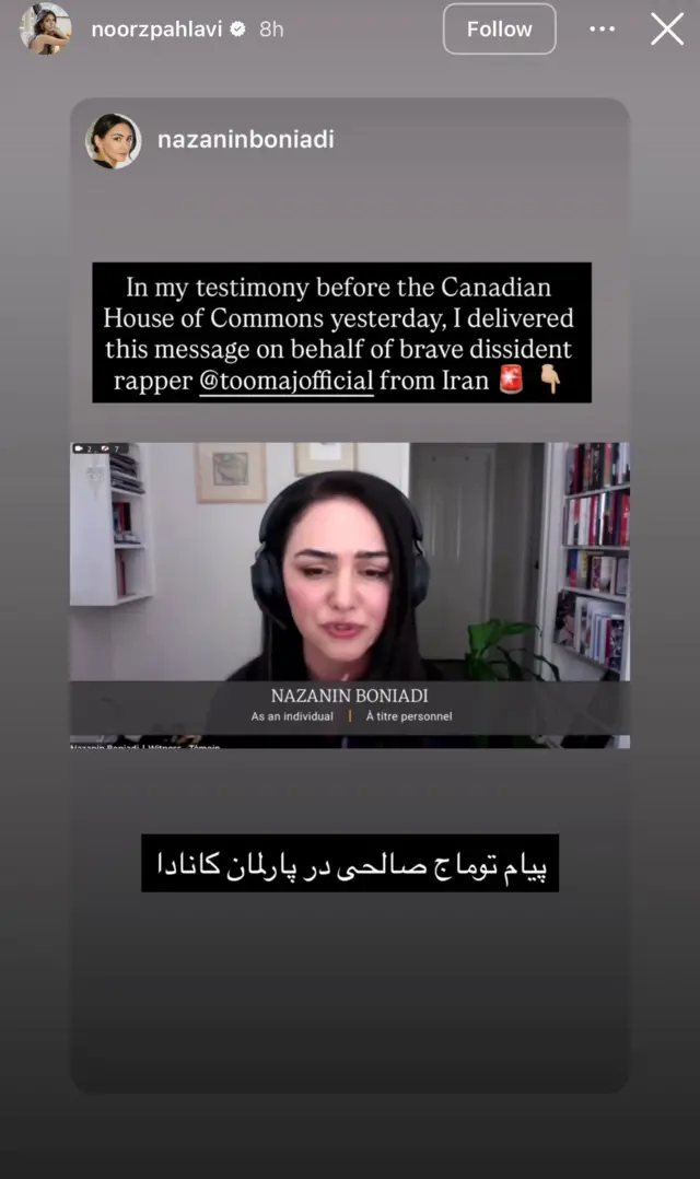 استوری نور پهلوی که با انتقاد برخی از طرفداران پدرش روبهرو شد.