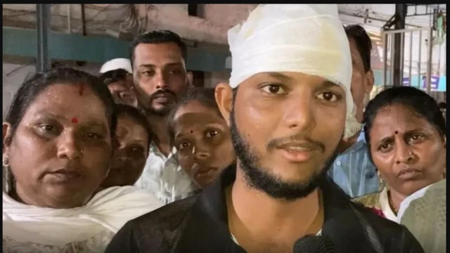 Aworan ọkunrin kan ti wọn we ori rẹ ni bandeeji, pẹlu awọn mi-in ti iṣẹlẹ naa tun kan