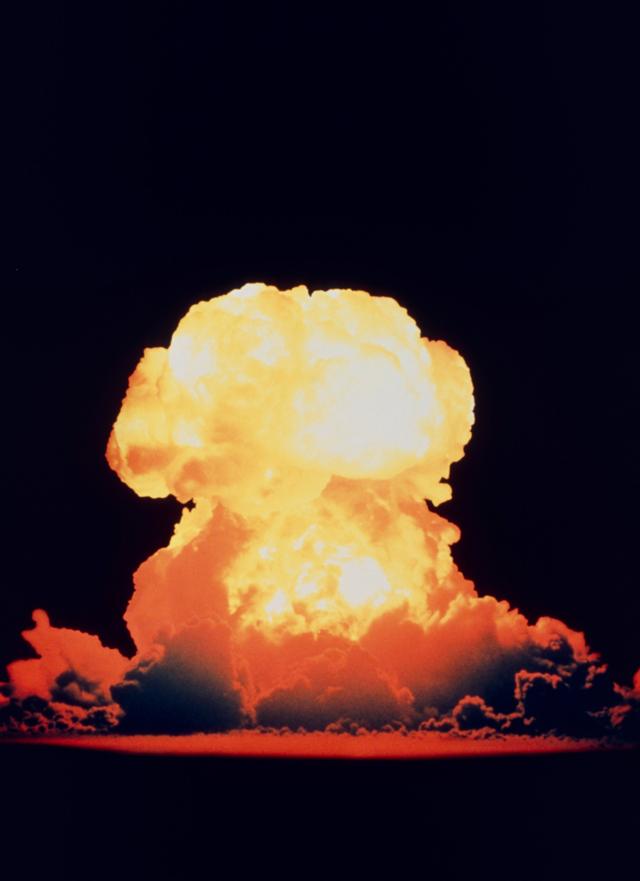 Fireball resulting from the test detonation of a hydrogen bomb at Bikini Atoll on May 21, 1956