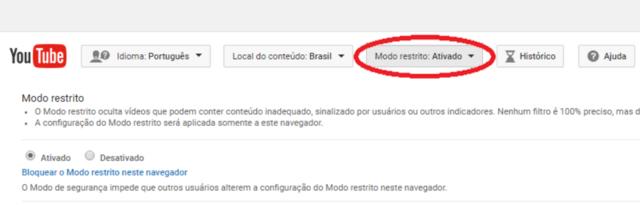 Imagem da opção do YouTube que possibilita ativar o modo restrito
