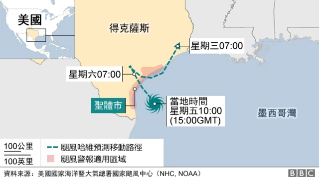 颶風哈維預測路徑圖——25/8/2017