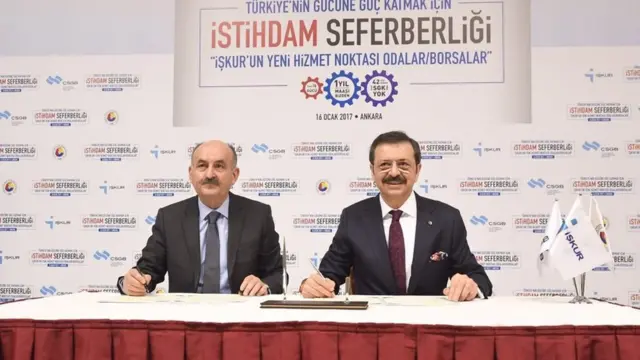 Çalışma ve Sosyal Güvenlik Bakanı Dr. Mehmet Müezzinoğlu ve TOBB Başkanı Rifat Hisarcıklıoğlu.