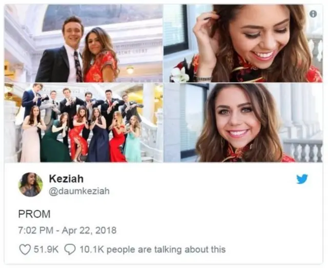 Các bức hình cô Keziah mặc áo xường xám tại prom trên Twitter