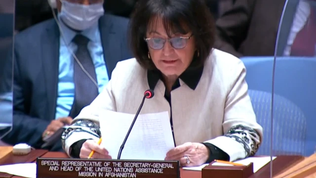دبرا لاینز، نماینده ویژه سرمنشی/دبیر کل سازمان ملل متحد برای افغانستان نخستین سخنران نشست ویژه شورای امینت سازمان ملل