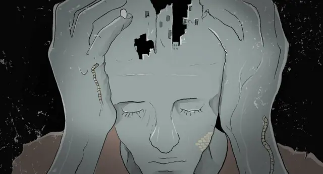 ilustracija mupkarca koji se drži za glavu prepunu rupa