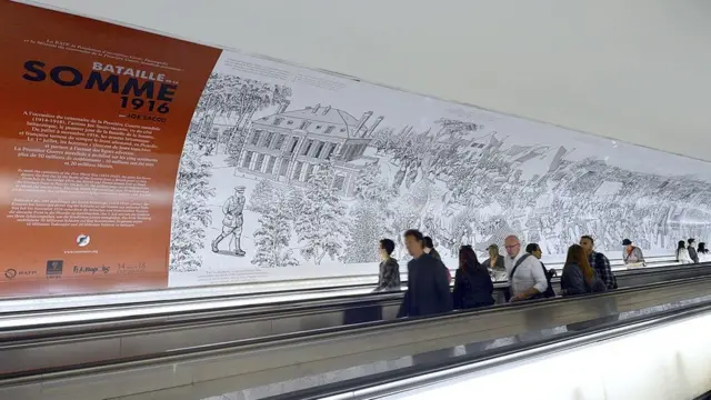 Un mural con dibujos de Joe Sacco