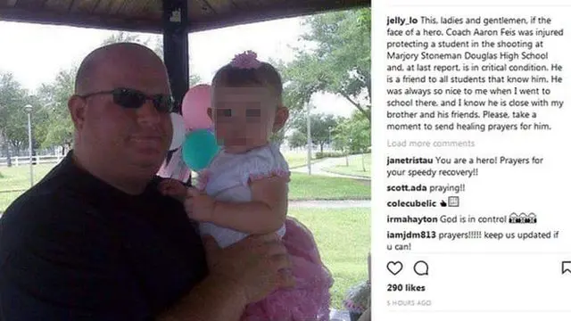 Texto homenageando Aaron Feis no Instagram