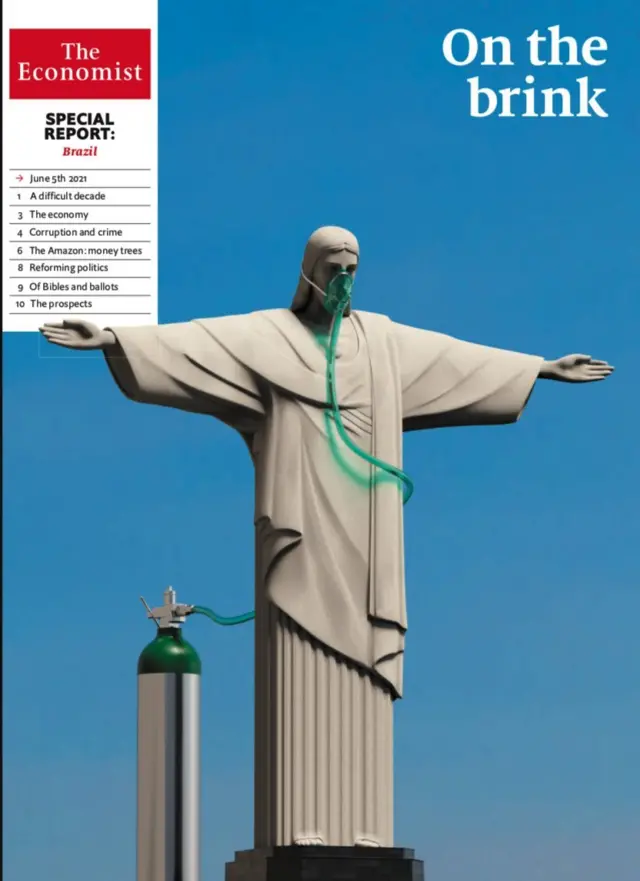 Capa da revista 'The Economist' mostra Cristo Redentor com máscarabonus sem deposito casino onlineoxigênio e a manchete "Na beira"