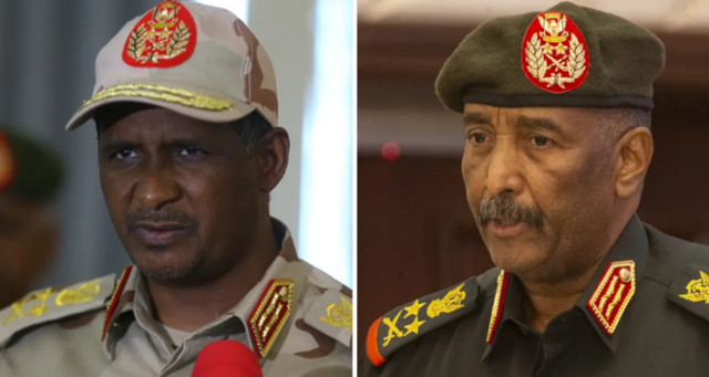 الجنرال عبدالفتاح البرهان قائد الجيش السوداني، ومحمد حمدان دقلو (حميدتي) قائد قوات الدعم السريع