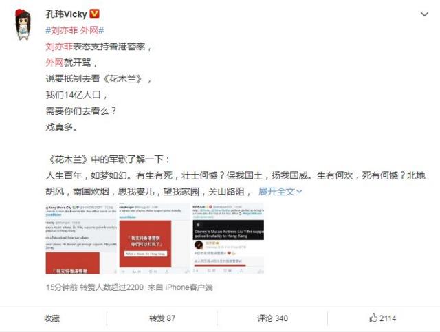 中国网友微博截图