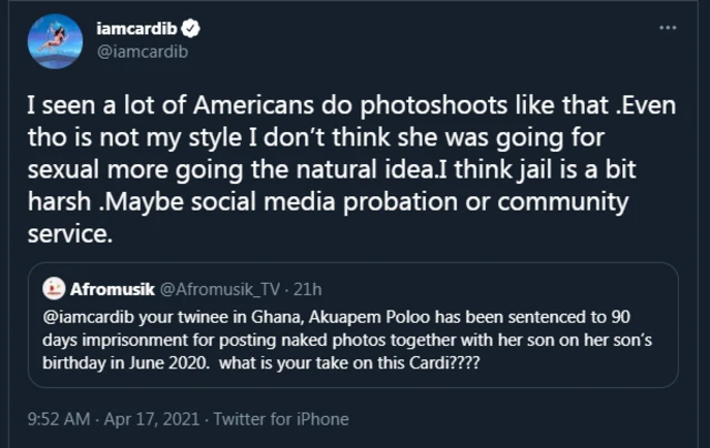 "Ghanaian actress Akuapem" [Cardi B and Akuapem Poloo]