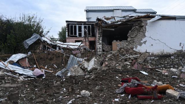 A house destroyed by shelling in Stepanakert, Nagorno-Karabakh