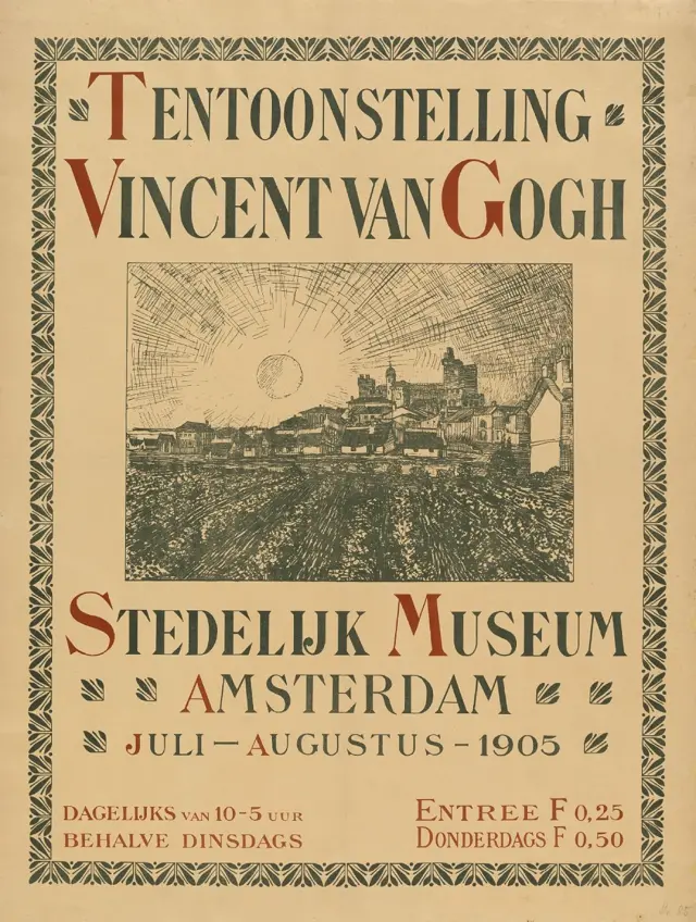 Cartel de la exposición de Vincent van Gogh en el Museo Stedelijk, Ámsterdam, julio-agosto de 1905.