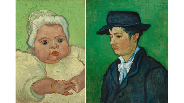 Os retratos da bebê Marcelle Roulin e Armand Roulin, ambos de 1888