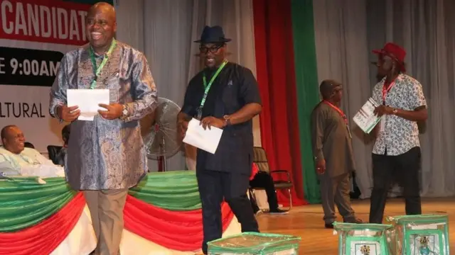 Senator Douye Diri as im dey go vote