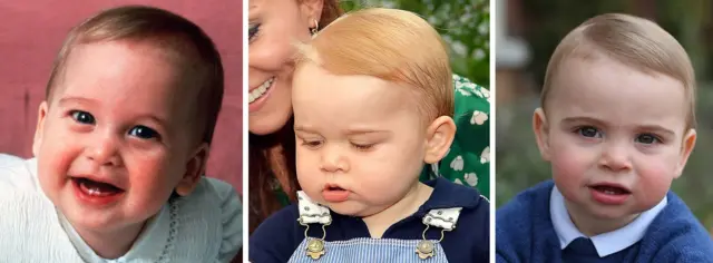 Prince William on 15/3/1983, Prince George on 2/11/2014 and an undated photo of Prince Louis, on or around their first birthday.