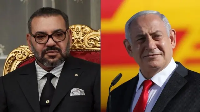 ملك المغرب محمد السادس (إلى اليسار) ورئيس وزراء إسرائيل بنيامين نتنياهو