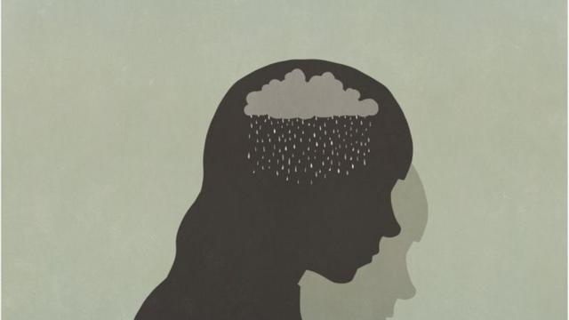 ilustração de cabeça humana com uma nuvem de chuva dentro