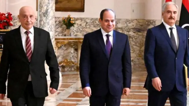 السيسي مع حفتر وعقيلة صالح