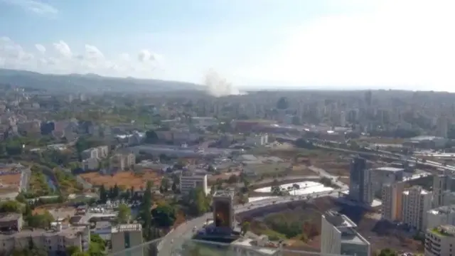 Images from Dahieh show smoke over di area, wey be Hezbollah stronghold for southern Beirut. 