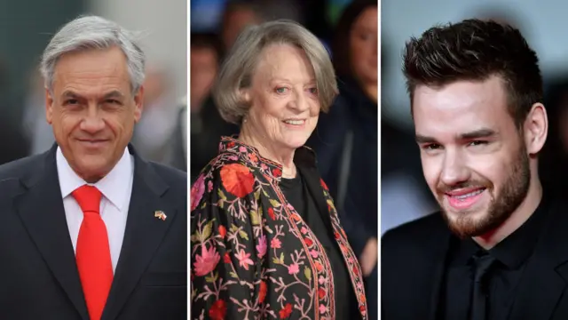 A imagem apresenta três retratos lado a lado: Sebastián Piñera, Maggie Smith e Liam Payne, cada umcasas de apostas que paga rapidoeventos ou contextos distintos.