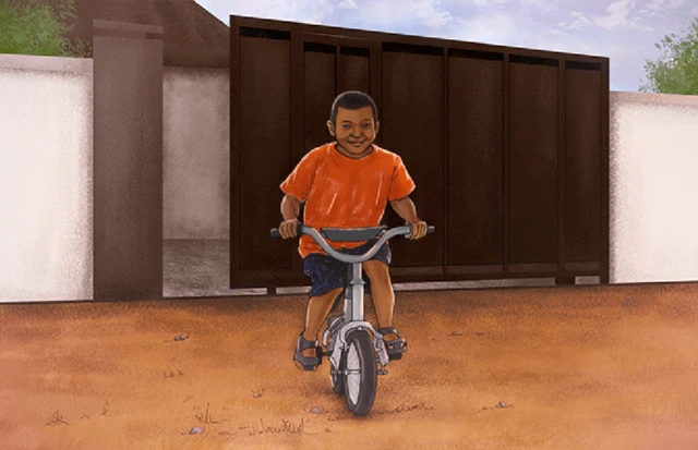 Ilustrasi Samuel bermain sepeda