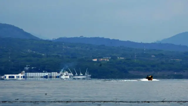 View of the port of La Union, El Salvador, from Conejo Island, Honduras, on May 27, 2018.