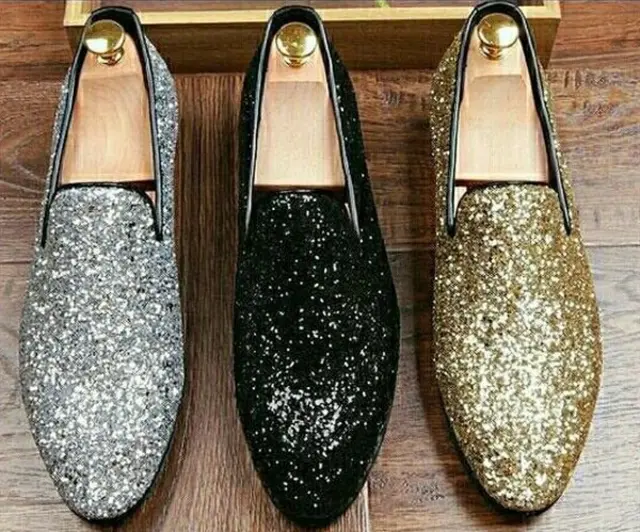 silver, gold and black shine-shine shoes