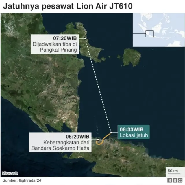 peta jatuhnya pesawat