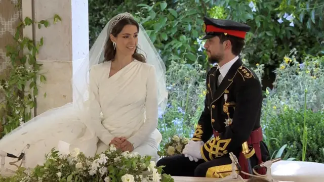 Crown Prince Hussein and Miss Rajwa Al Saif moments before the ceremony starts