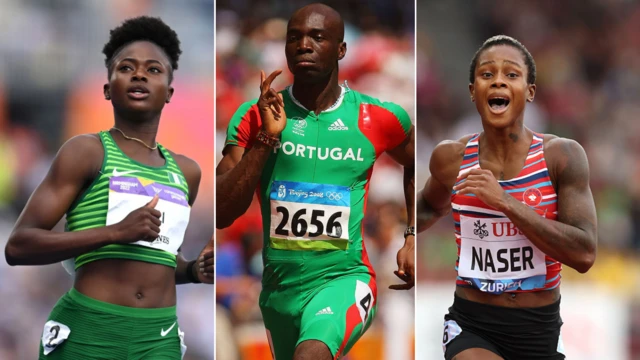 Fot of Ofili, Francis Obikwelu, and Salwa Eid Naser 