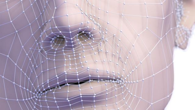 Ilustração digital de um rosto humano com pontos sugerindo a busca por simetria