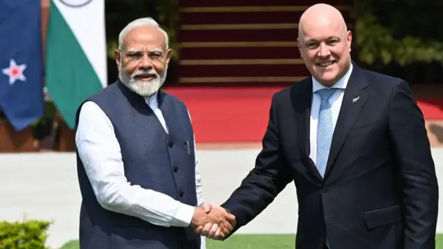 ਭਾਰਤ ਦੇ ਪ੍ਰਧਾਨ ਮੰਤਰੀ ਨਰਿੰਦਰ ਮੋਦੀ ਅਤੇ ਨਿਊਜ਼ੀਲੈਂਡ ਦੇ ਪ੍ਰਧਾਨ ਮੰਤਰੀ ਕ੍ਰਿਸਟੋਫਰ ਲਕਸਨ