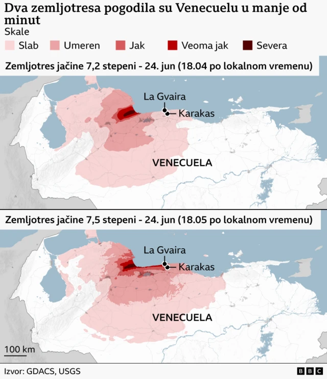 земљотрес у венецуели, епицентри земљотреса у венецуели