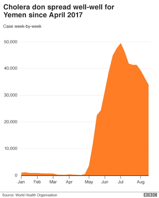Chart showing speed of the cholera outbreak in Yemen