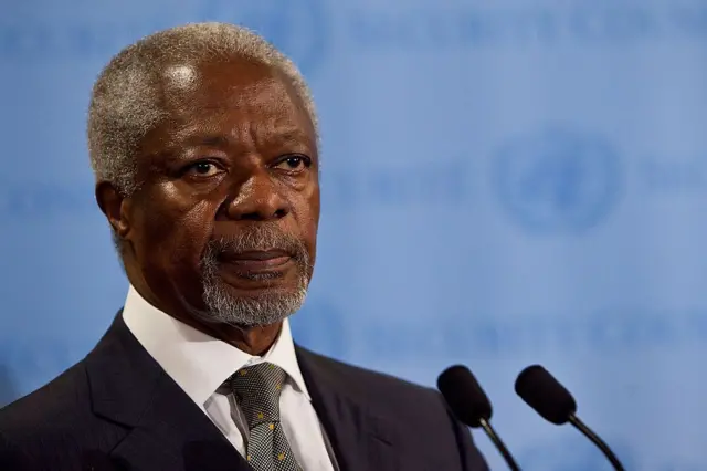 L'envoyé spécial conjoint pour la Syrie et ancien secrétaire général des Nations Unies, Kofi Annan, s'exprime lors d'une conférence de presse après les consultations du Conseil de sécurité concernant la Mission de supervision des Nations Unies en Syrie, le 7 juin 2012, au siège des Nations Unies à New York.
