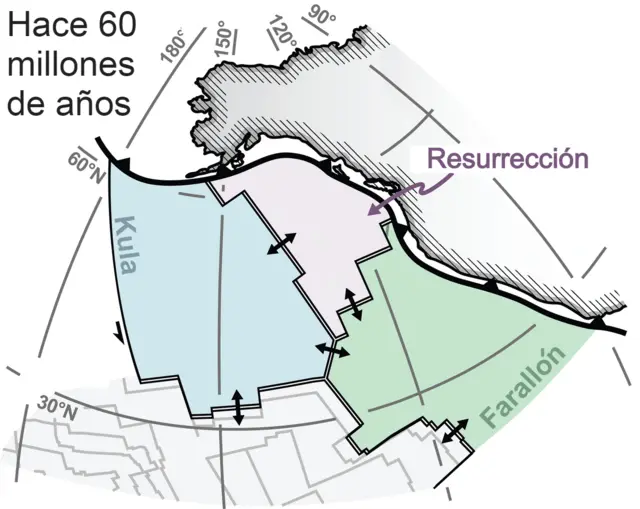 Modelo de hace 60 millones de años mostrado por los investigadores.