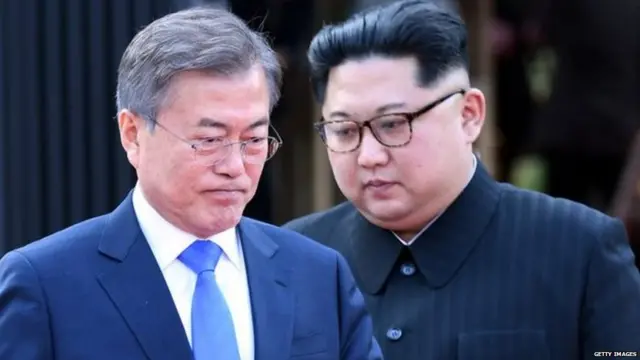 दक्षिण कोरियाई राष्ट्रपति मून जे-इन और उत्तर कोरियाई नेता किम जोंग-उन