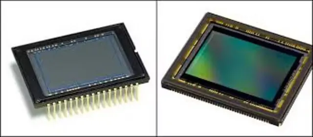 Sensores fotográficos para imagem digital CCD (esquerda) e CMOS (direita)