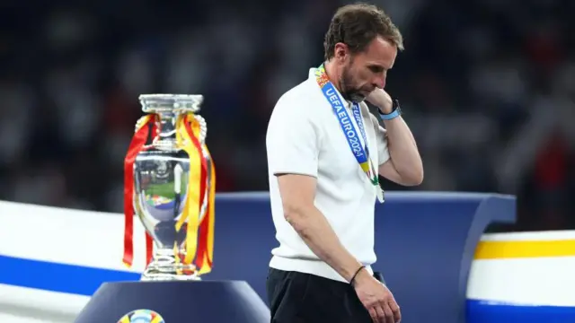 Sir Gareth Southgate looks downcast after England's defeat by Spain in the Euro 2024 final